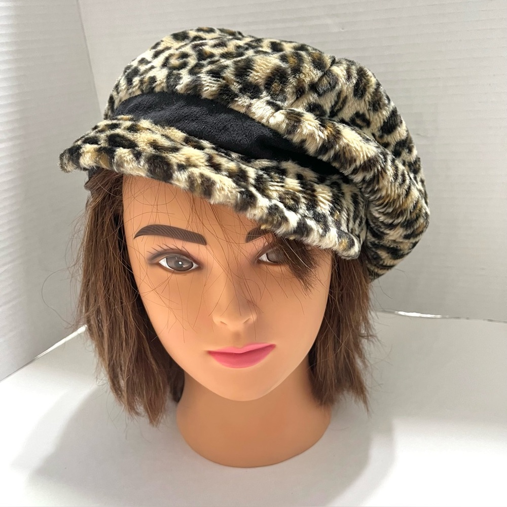 Plush Vintage Leopard Hat/Cap. Size Lg